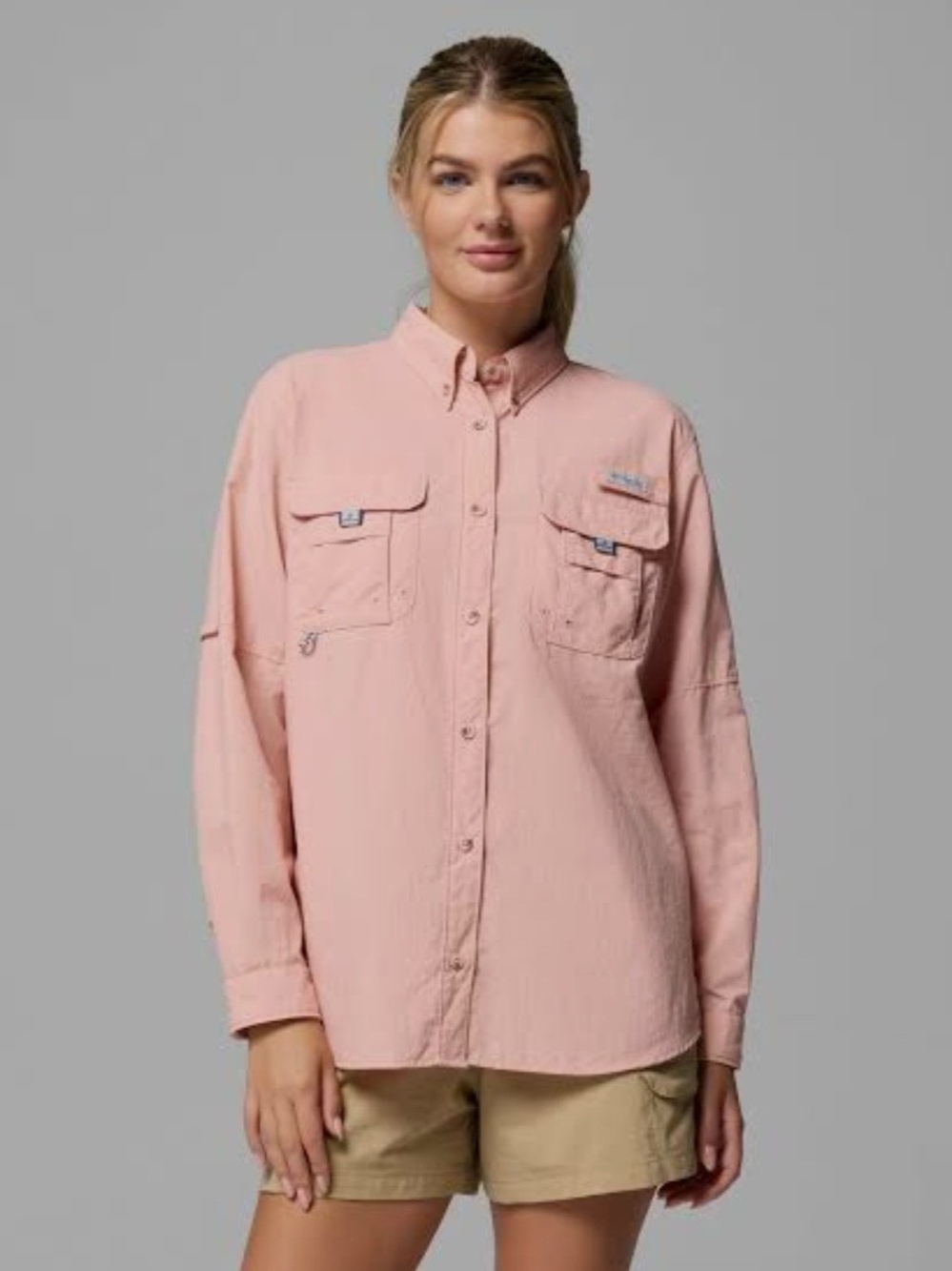 Columbia PFG Bahama II Long Sleeve Vented Fishing Shirt Coral Peach M